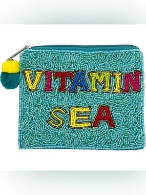 Nu Shuz Key West Multicolor Hand-Beaded 'Vitamin Sea' Turquoise Blue Coin Pouch